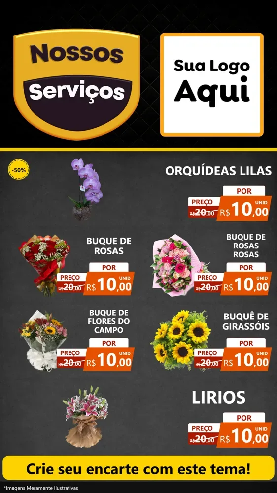 Modelo de TV para TV Vertical com o tema Nossos Serviços para Floricultura e jardim