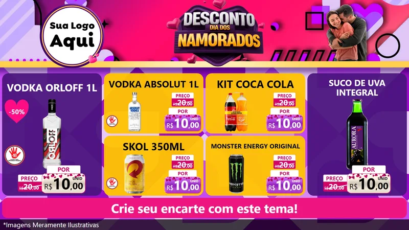 Modelo de TV para TV Horizontal com o tema Desconto Dia dos Namorados para Distribuidora de bebidas