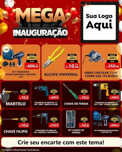 Modelo de Rede Social para Feed Instagram com o tema Mega Inauguração para Maquinas e Ferramentas