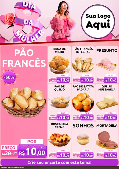 Modelo de Encarte para Encarte A4 Vertical com o tema Dia da Mulher para Padaria