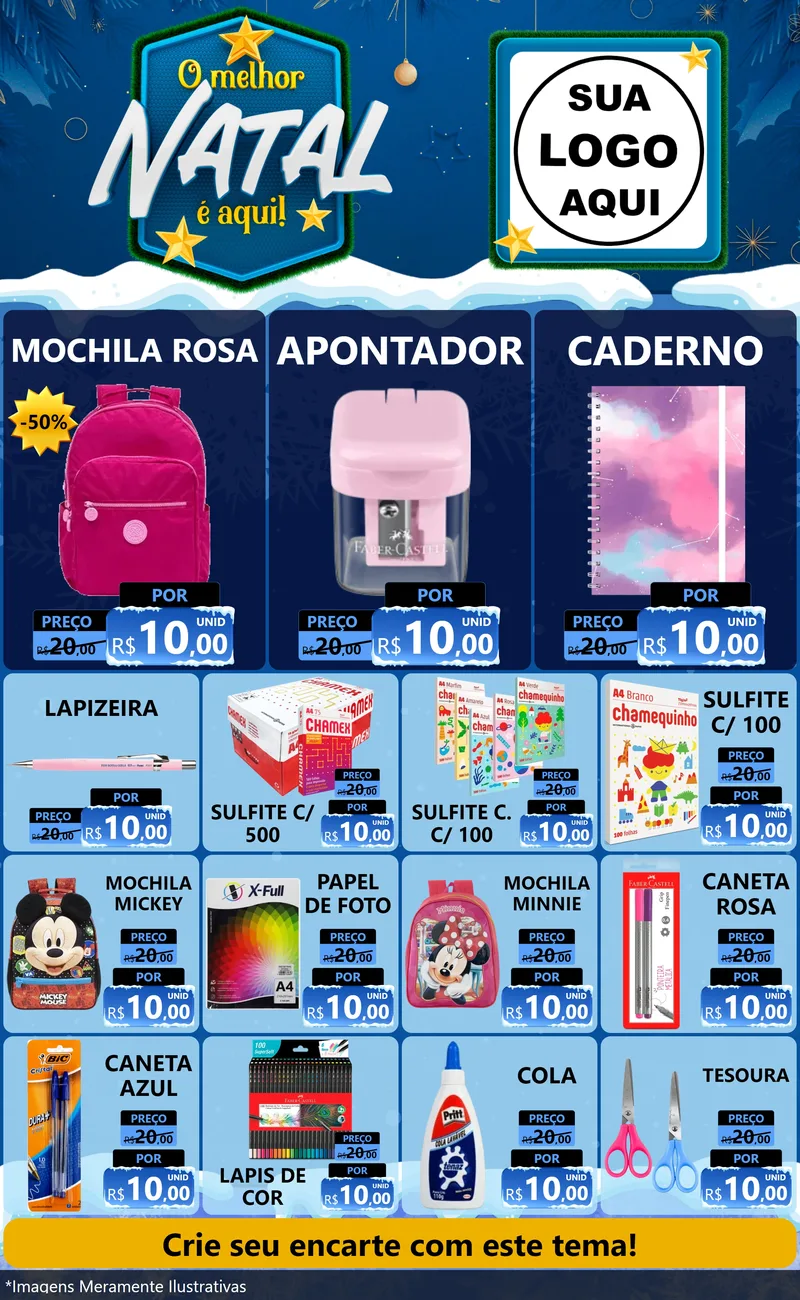 Modelo de Encarte para Encarte Grande com o tema O Melhor Natal É Aqui! para Papelaria