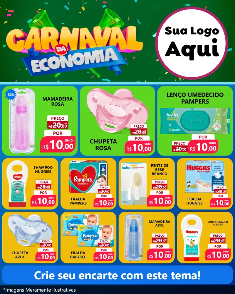 Modelo de Rede Social para Feed Instagram com o tema Carnaval da Economia para Bebês