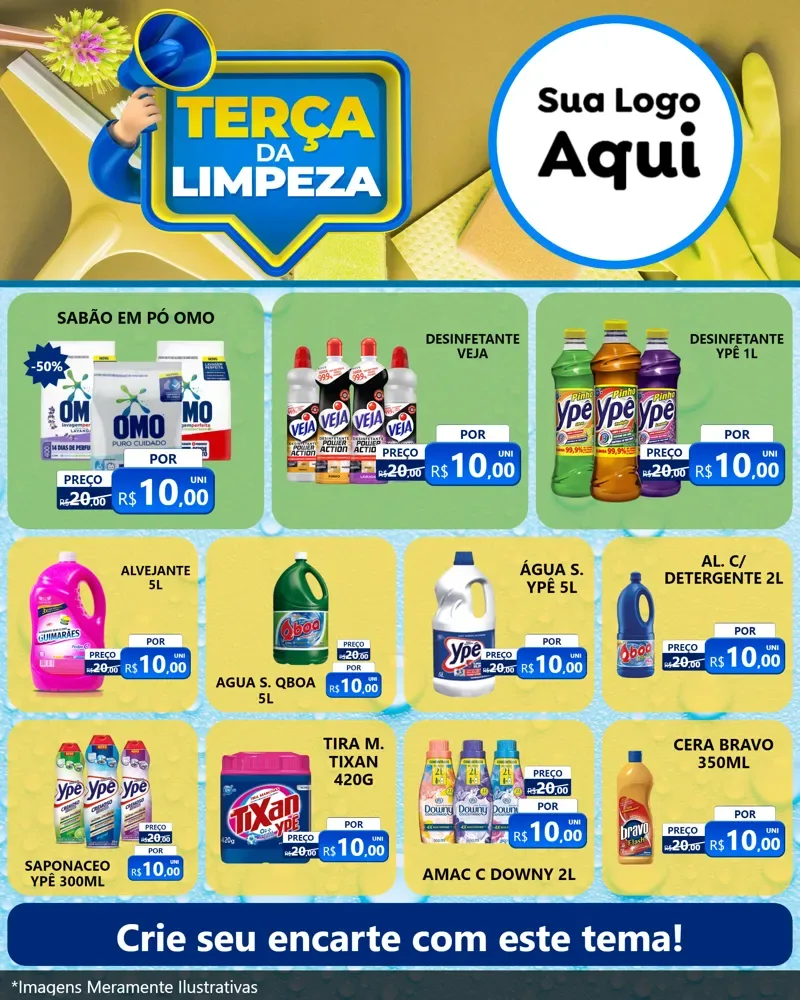 Modelo de Rede Social para Feed Instagram com o tema Terça da Limpeza para Produtos de Limpeza