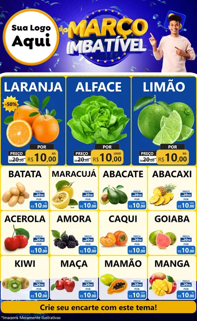 Modelo de Encarte para Encarte Grande com o tema Março Imbatível para Hortifrúti