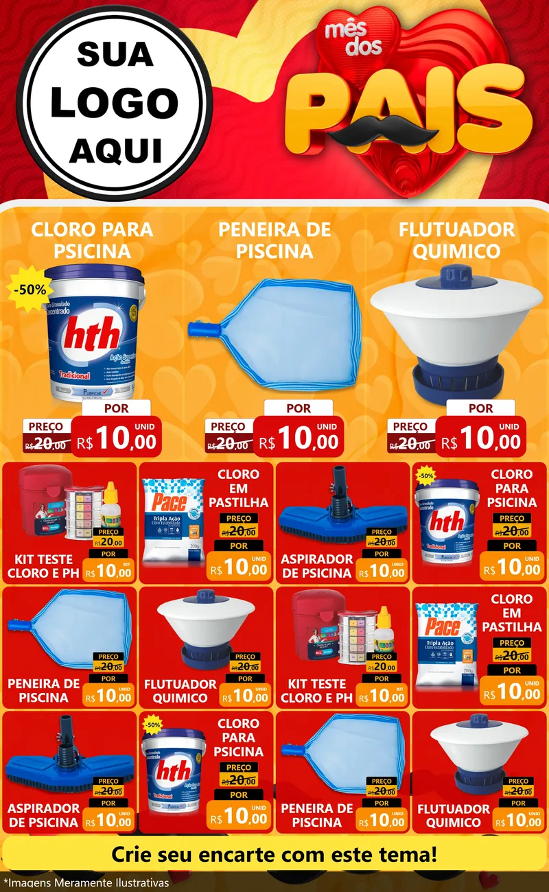 Modelo de Encarte para Encarte Grande com o tema Mês Dos Pais para Produtos para Piscina