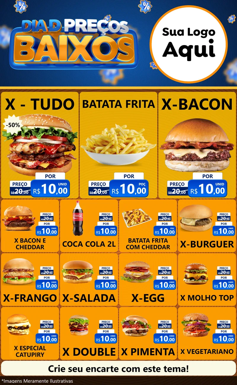 Modelo de Encarte para Encarte Grande com o tema Dia D Preço Baixo para Hamburgueria