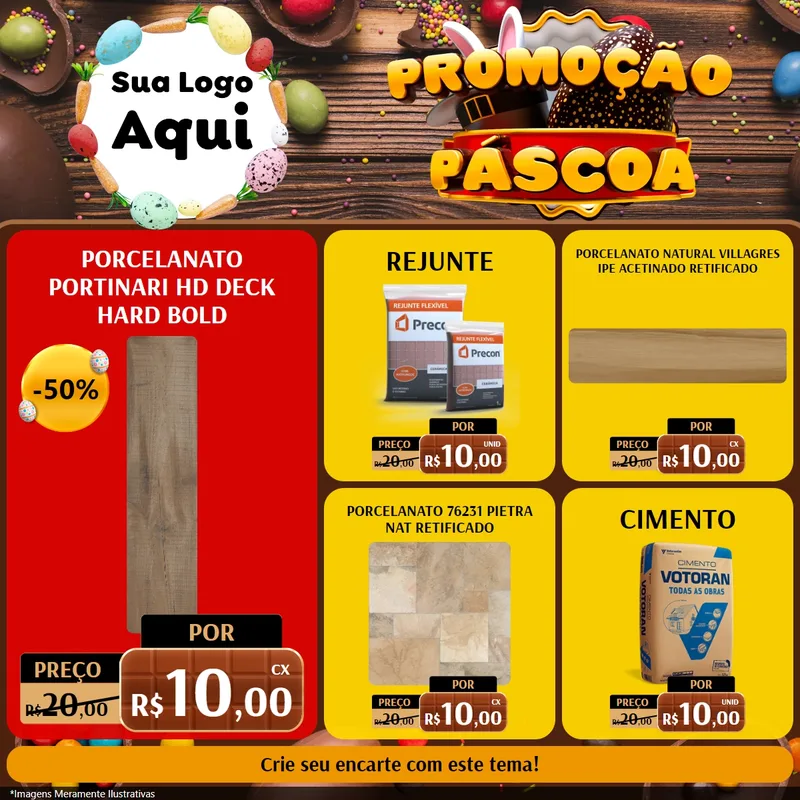 Modelo de Rede Social para Feed Facebook com o tema Promoção Páscoa para Pisos e revestimentos
