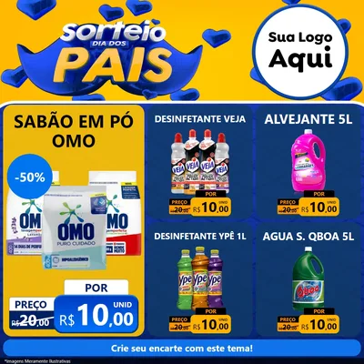 Modelo de Rede Social para Feed Facebook com o tema Sorteio Dia dos Pais para Produtos de Limpeza