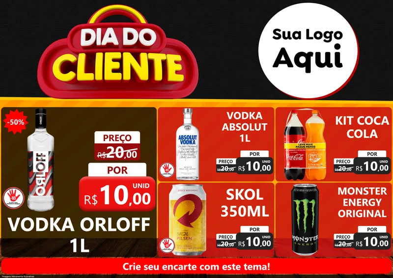 Modelo de Encarte para Encarte A4 Horizontal com o tema Dia do Cliente para Distribuidora de bebidas