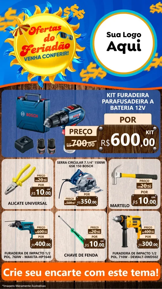 Modelo de Rede Social para Stories com o tema Ofertas do Feriadão para Maquinas e Ferramentas