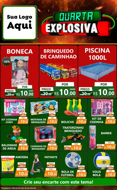 Modelo de Encarte para Encarte Grande com o tema Quarta Explosiva para Brinquedos