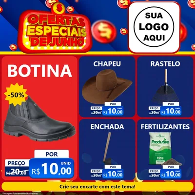 Modelo de Rede Social para Feed Facebook com o tema Ofertas Especiais de Junho para Agropecuária