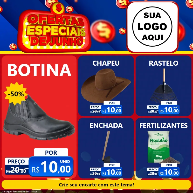 Modelo de Rede Social para Feed Facebook com o tema Ofertas Especiais de Junho para Agropecuária