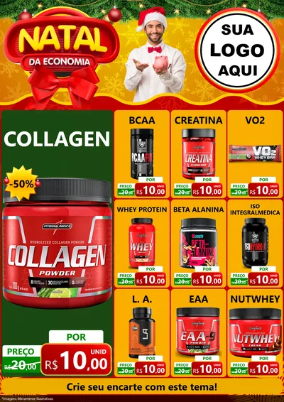 Modelo de Encarte para Encarte A4 Vertical com o tema Natal da Economia para Suplementos alimentares