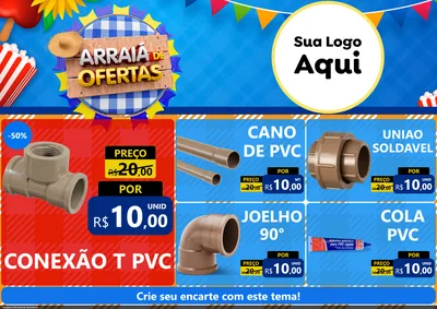Modelo de Encarte para Encarte A4 Horizontal com o tema Arraiá de Ofertas para Tubos e conexões