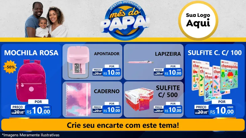 Modelo de TV para TV Horizontal com o tema Ofertas Imperdíveis Mês Do Papai para Papelaria