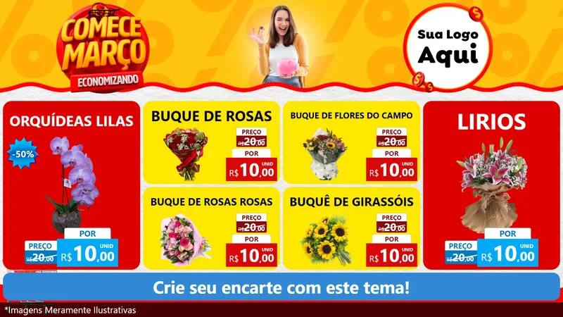 Modelo de TV para TV Horizontal com o tema Comece Março Economizando para Floricultura e jardim