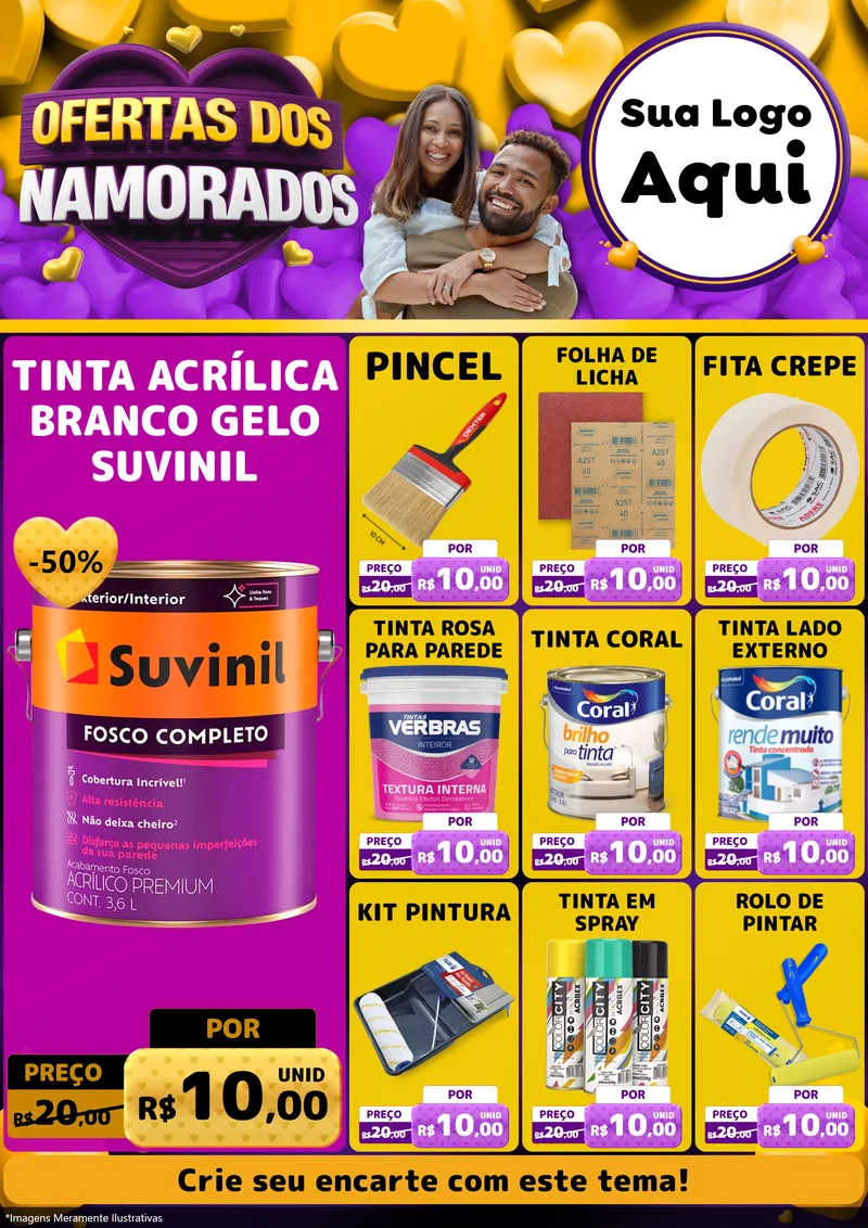 Modelo de Encarte para Encarte A4 Vertical com o tema Oferta Dos Namorados para Tintas e Ferramentas