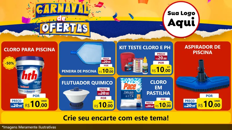 Modelo de TV para TV Horizontal com o tema Carnaval de Ofertas para Produtos para Piscina