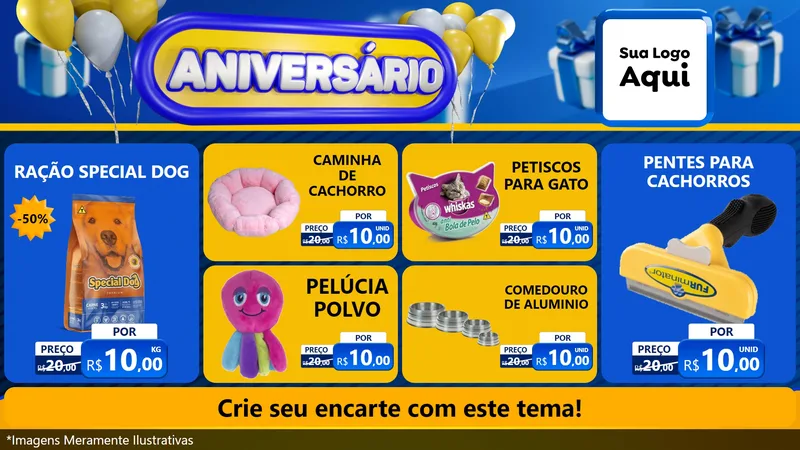 Modelo de TV para TV Horizontal com o tema Aniversário para Pet Shop