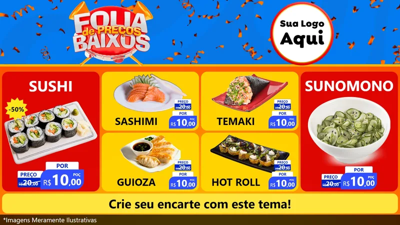 Modelo de TV para TV Horizontal com o tema Folia de Preços Baixos para Comida japonesa