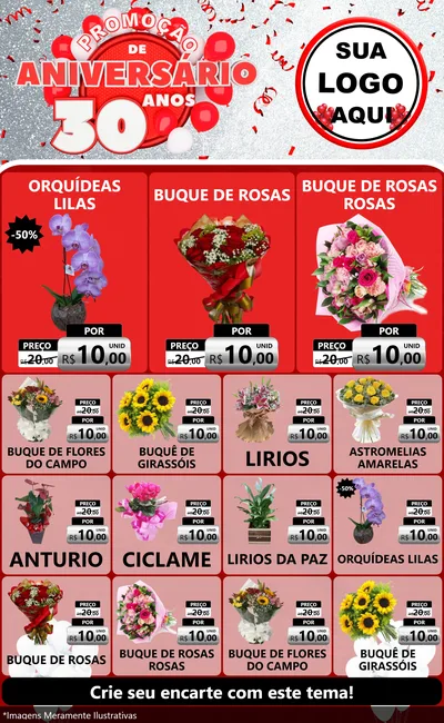 Modelo de Encarte para Encarte Grande com o tema Promoção de Aniversário - 30 Anos para Floricultura e jardim