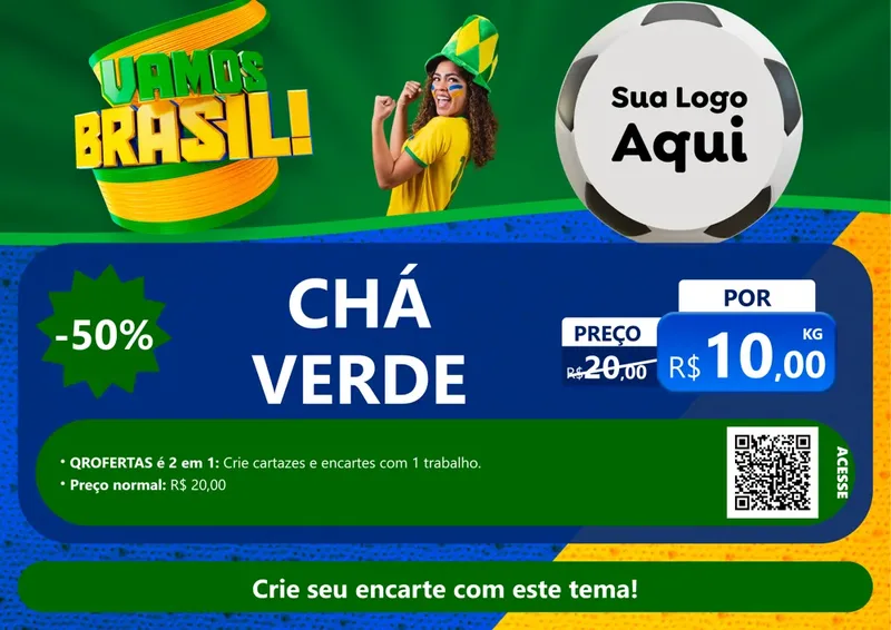 Modelo de Cartaz para Cartaz A4 Horizontal com o tema Vamos Brasil - Copa para Produtos Naturais