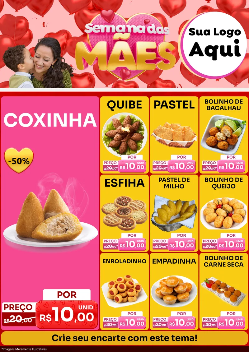 Modelo de Encarte para Encarte A4 Vertical com o tema Semana Das Mães para Salgadaria