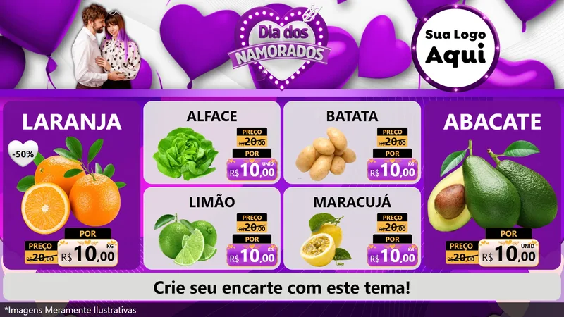 Modelo de TV para TV Horizontal com o tema Dia dos Namorados para Hortifrúti
