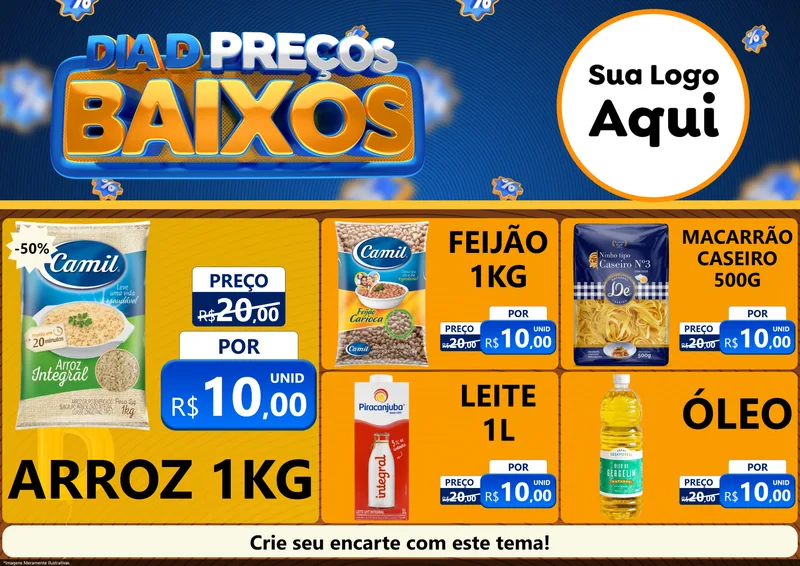 Modelo de Encarte para Encarte A4 Horizontal com o tema Dia D Preço Baixo para Supermercado