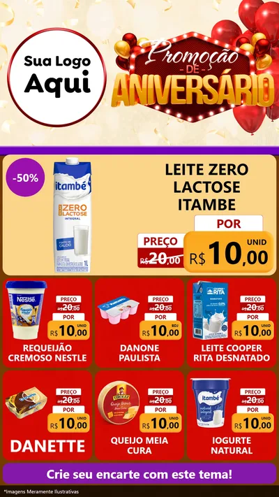 Modelo de Rede Social para Stories com o tema Promoção de Aniversário para Frios e Laticínios
