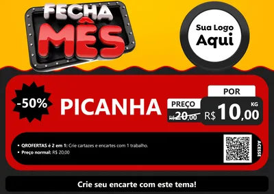 Modelo de Cartaz para Cartaz A4 Horizontal com o tema Fecha Mês para Açougue