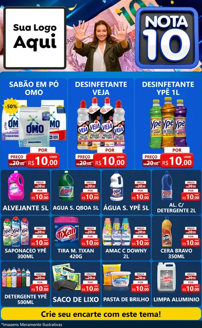 Modelo de Encarte para Encarte Grande com o tema Nota 10 para Produtos de Limpeza