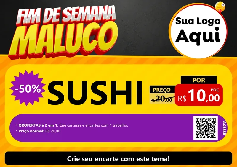 Modelo de Cartaz para Cartaz A4 Horizontal com o tema Final de Semana Maluco para Comida japonesa