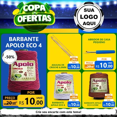 Modelo de Rede Social para Feed Facebook com o tema Copa de Ofertas para Armarinho e Aviamentos