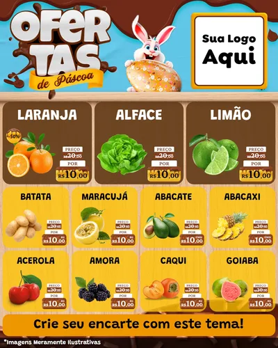 Modelo de Rede Social para Feed Instagram com o tema Ofertas de Páscoa para Hortifrúti