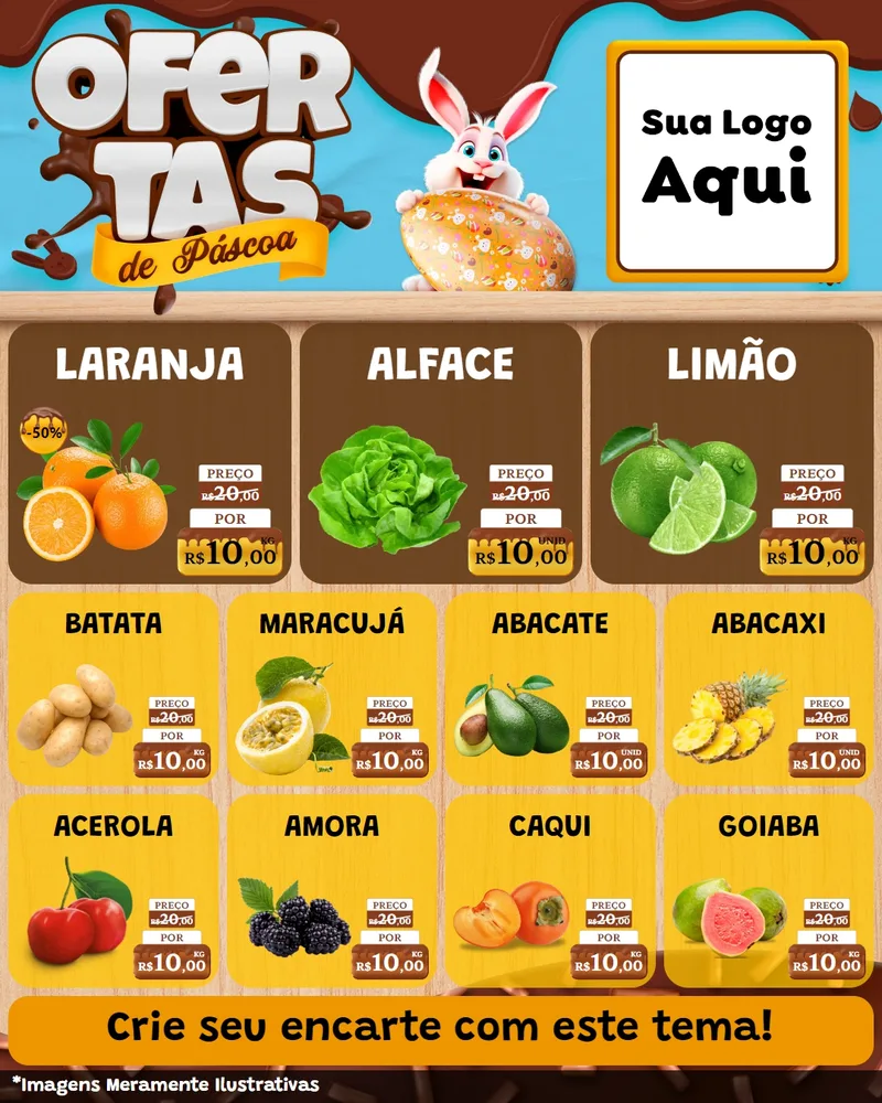 Modelo de Rede Social para Feed Instagram com o tema Ofertas de Páscoa para Hortifrúti
