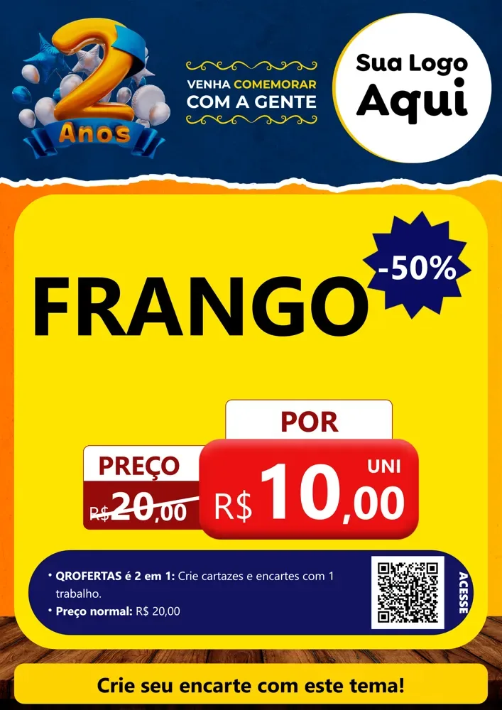 Modelo de Cartaz para Cartaz A4 Vertical com o tema Aniversário de 2 anos para Assados