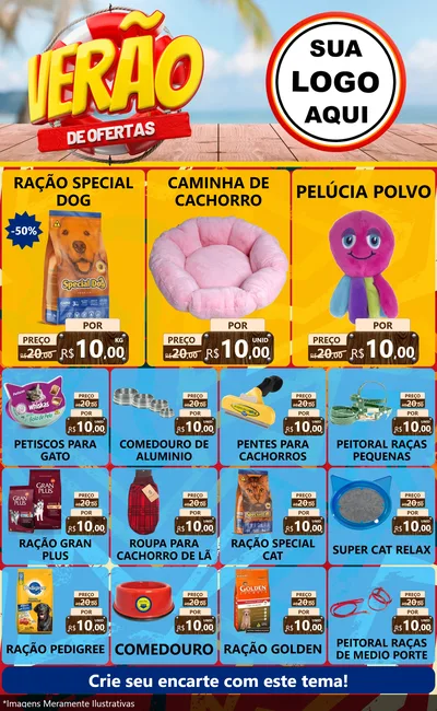 Modelo de Encarte para Encarte Grande com o tema Verão de Ofertas para Pet Shop