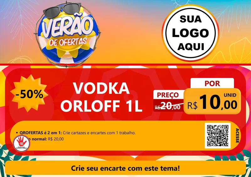 Modelo de Cartaz para Cartaz A4 Horizontal com o tema Verão de Ofertas para Distribuidora de bebidas