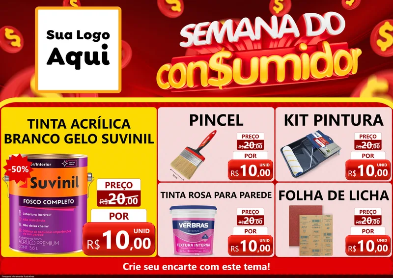 Modelo de Encarte para Encarte A4 Horizontal com o tema Semana do Consumidor para Tintas e Ferramentas