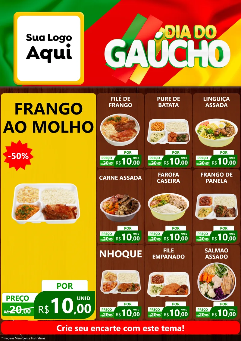Modelo de Encarte para Encarte A4 Vertical com o tema Dia do Gaúcho para Restaurante