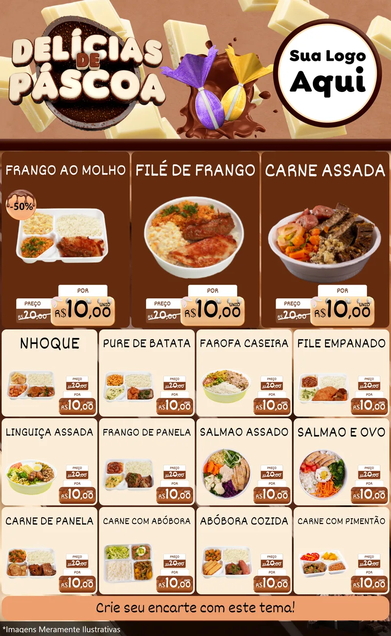 Modelo de Encarte para Encarte Grande com o tema Delícias de Páscoa para Restaurante