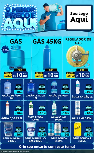 Modelo de Encarte para Encarte Grande com o tema O Menor Preço É Aqui para Água e gás