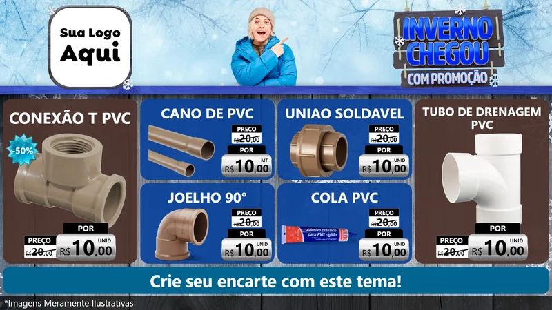 Modelo de TV para TV Horizontal com o tema Inverno Chegou Com Promoção para Tubos e conexões