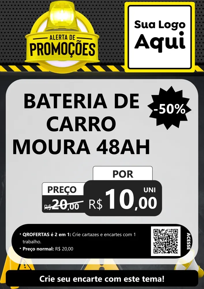 Modelo de Cartaz para Cartaz A4 Vertical com o tema Alerta de Promoções para Baterias Elétricas