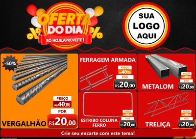 Modelo de Encarte para Encarte A4 Horizontal com o tema Oferta do Dia - Só hoje, Aproveite! para Ferragens