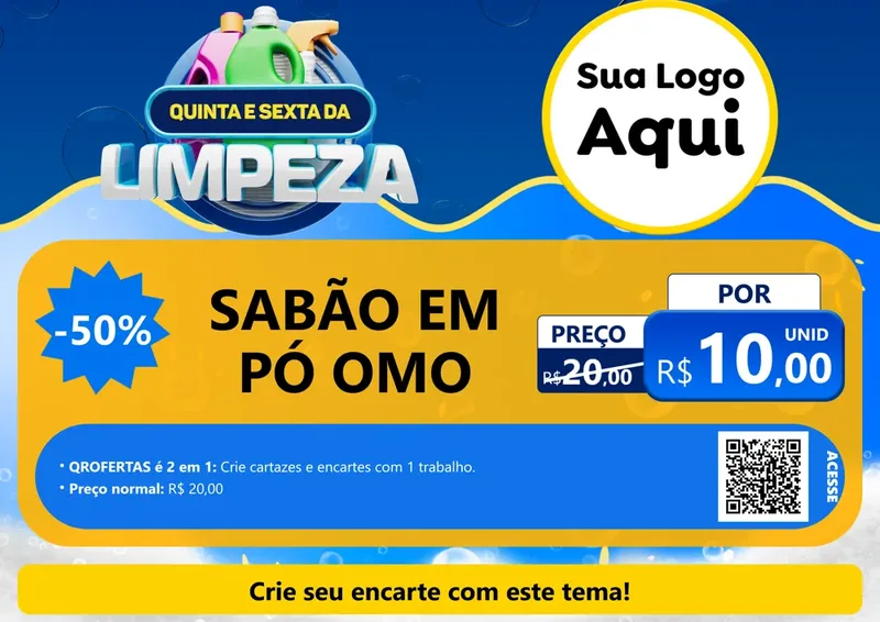 Modelo de Cartaz para Cartaz A4 Horizontal com o tema Quinta e Sexta da Limpeza para Produtos de Limpeza