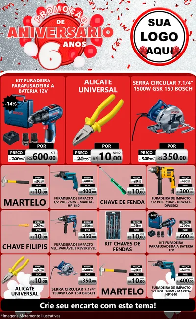 Modelo de Encarte para Encarte Grande com o tema Promoção de Aniversário - 6 Anos para Maquinas e Ferramentas