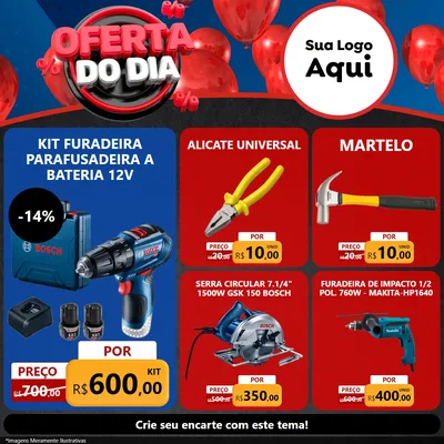 Modelo de Rede Social para Feed Facebook com o tema Oferta do Dia para Maquinas e Ferramentas